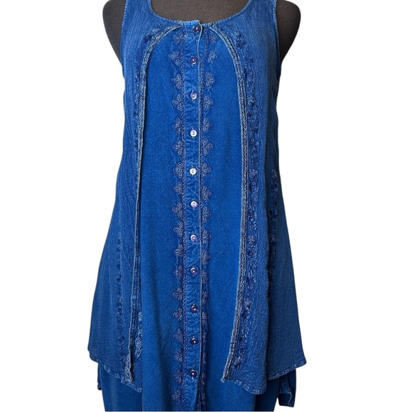 Sturgis Clothing A Line 100% Rayon Jean Embellished Floral Boho Vintage Dress S - Picture 4 of 14